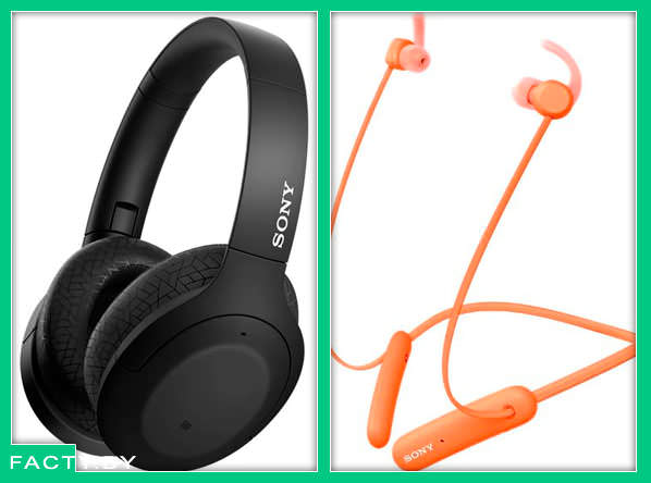 Наушники Sony WH-H910N (черный) и Наушники Sony WI-SP510 (оранжевый) справа